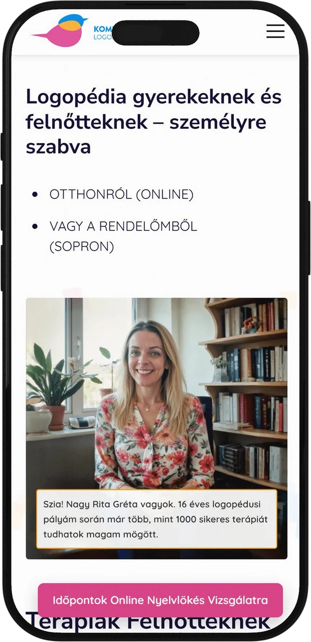 Komplex Logopédia weboldal mobil nézetben